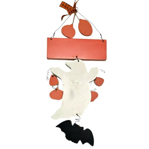 Vintage Halloween Sign Stay For A Spell Wood Ghost Pumpkins Bat Country Folk Art - Picture 5 of 7